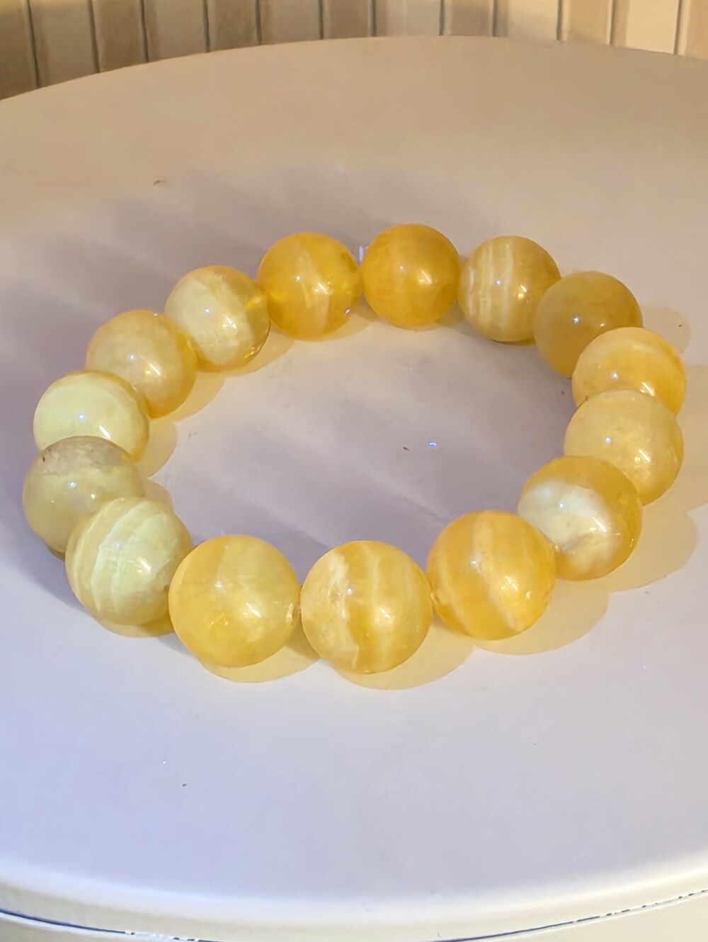 Yellow Fluorite Stretch Bracelet 13mm Beads Size 7